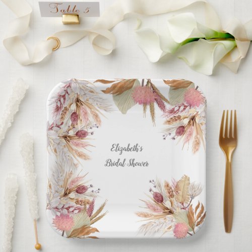  Bridal Shower BOHO Terracotta Pampas Grass Wheat  Paper Plates