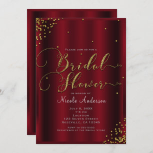 Bridal Shower Bold Red & Gold Confetti Corners Invitation