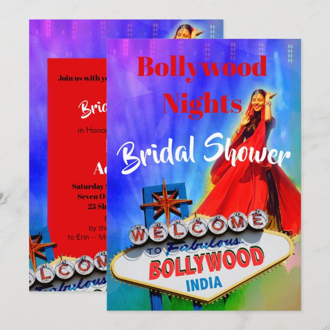 Bridal Shower Bollywood Indian Colorful Modern Invitation (Front/Back)