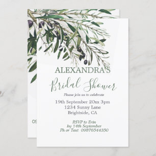 Bridal Shower Botanical Italian Green Olive Branch Invitation