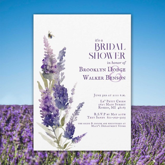 Bridal Shower Botanical Lavender Floral Purple Invitation (Beautiful botanical shower invitation with watercolor lavender blooms. Editable for any occasion.)