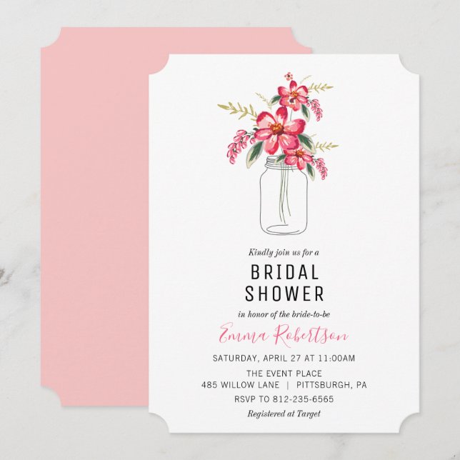 Bridal Shower Bouquet Mason Jar Shower invitation (Front/Back)