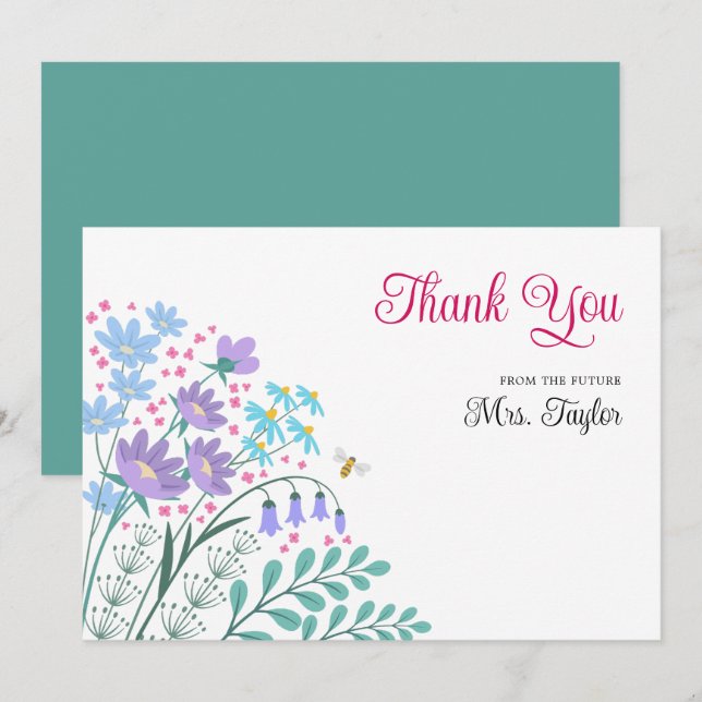 Bridal Shower Bouquet Wildflowers Thank You Card (Front/Back)