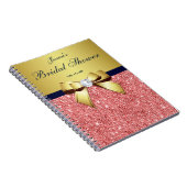 Bridal Shower Bow Guestbook Gold Coral Sequins Notebook (Right Side)