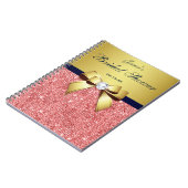 Bridal Shower Bow Guestbook Gold Coral Sequins Notebook (Left Side)