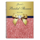 Bridal Shower Bow Guestbook Gold Coral Sequins
