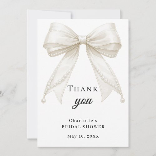 Bridal Shower bow ivory pearls elegant Thank You Card
