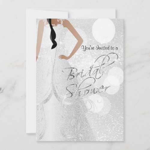 Bridal Shower Bride a in White Glitter Invitation