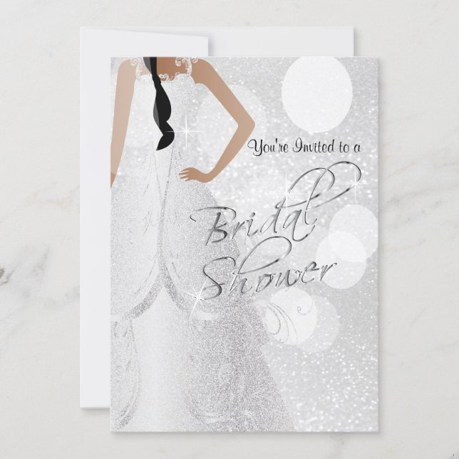 Bridal Shower Bride a in White Glitter Invitation (Front)