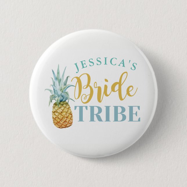 Bridal Shower Bride Badges Bachelorette Pineapple Pinback Button (Front)
