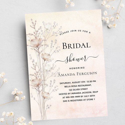 Bridal shower bride cream wildflowers boho invitation postcard