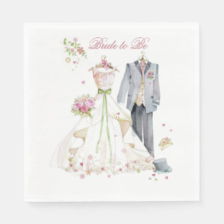 Bridal Shower Bride & Groom Pink Cream dress  Napkins