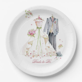 Bridal Shower Bride & Groom Pink Cream dress  Paper Plates
