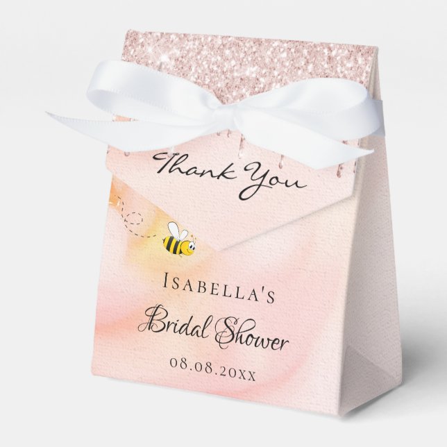 Bridal shower bride pink bee glitter floral favor boxes (Front Side)