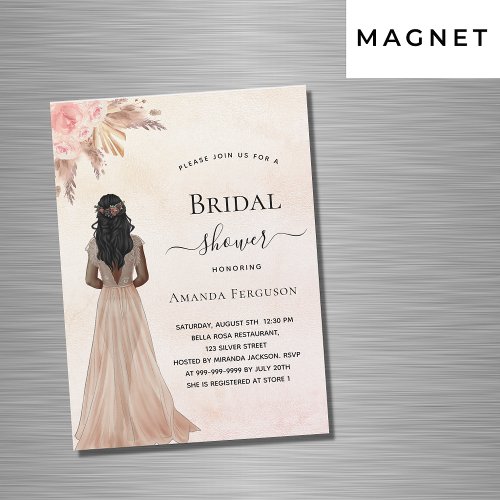 Bridal shower bride rose gold blush pampas luxury magnetic invitation
