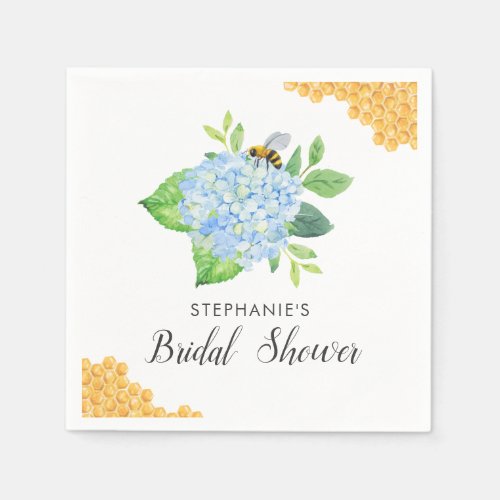 Bridal Shower Bride To Bee Hydrangea Blue Floral Napkins