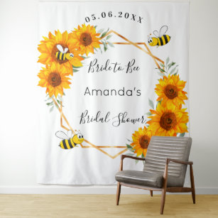 Bridal Shower Bride to bee sunflowers white  Tapestry