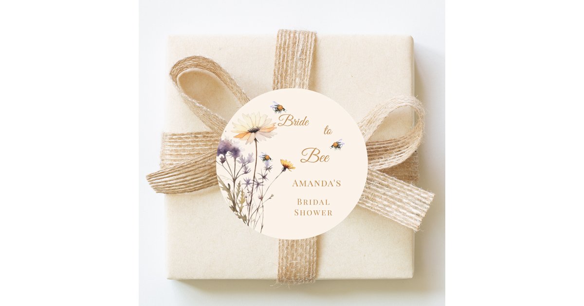 Bridal Shower Bride to Bee Wildflower Ivory Classic Round Sticker | Zazzle