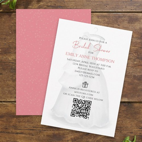 Bridal Shower Bride Wedding Vintage Gown QR Code  Invitation