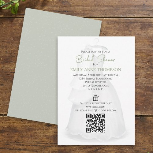 Bridal Shower Bride Wedding Vintage Gown QR Code Invitation