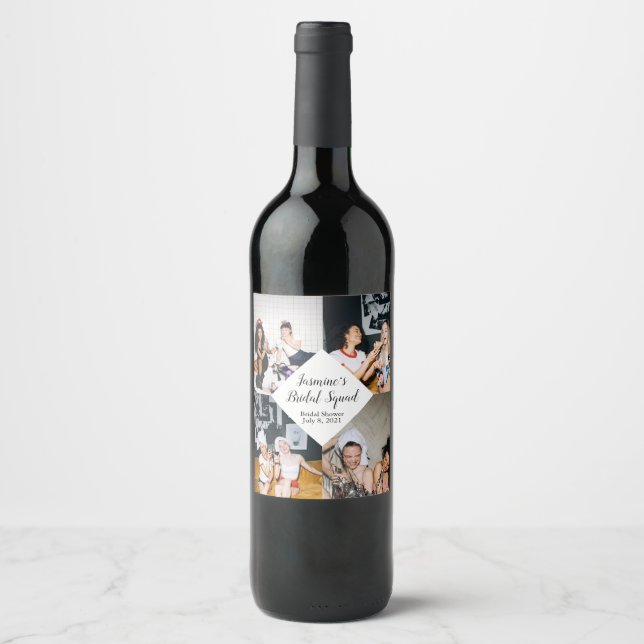 Bridal Shower Bridesmaid Proposal Photo Collage Wine Label (Front)