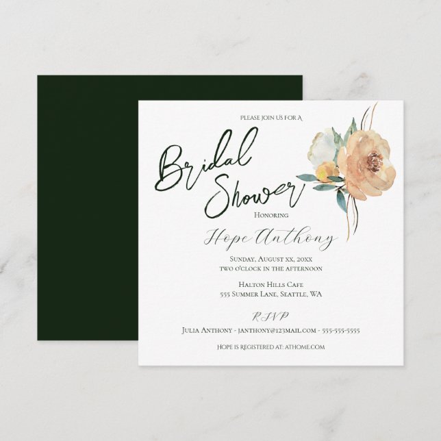 Bridal Shower Bright Summer Flowers Elegant Invitation (Front/Back)