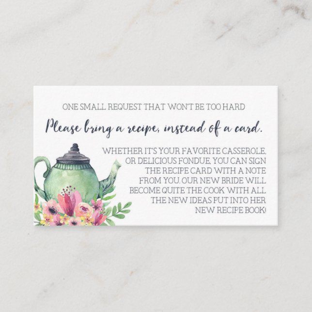 Bridal Shower Bring a Recipe Enclosure Card (Front)