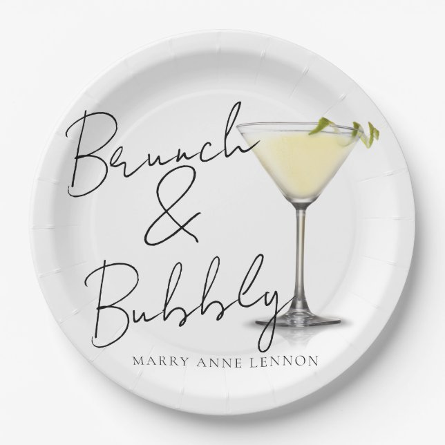 Bridal Shower Brunch and Bubbly Cocktail Party Paper Plates (Front)