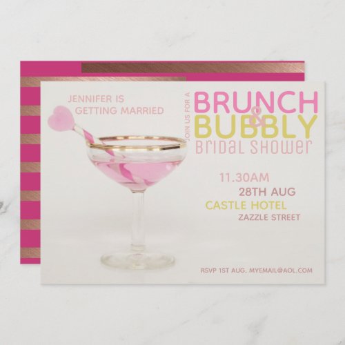 Bridal Shower BRUNCH BUBBLY Cocktail PINK GOLD Invitation