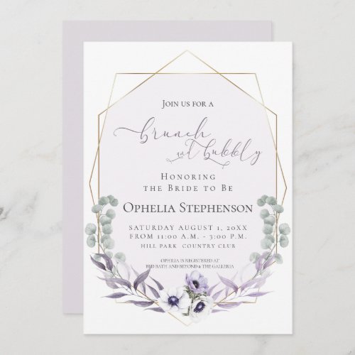 BRIDAL SHOWER  Brunch  Bubbly Dusty Lilac Floral Invitation