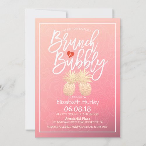 Bridal Shower Brunch Bubbly Gold Pineapple Couple Invitation