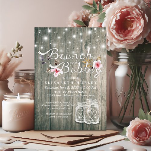 Bridal Shower Brunch Bubbly Rustic Wood Mason Jar Invitation