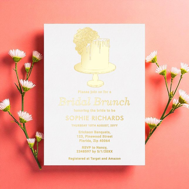 Bridal Shower Brunch Gold Cake Luncheon  Foil Invitation (Creator Uploaded)