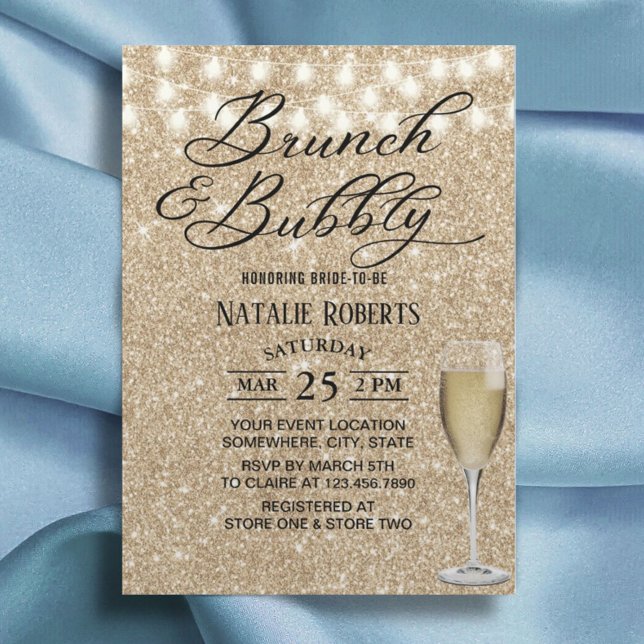 Bridal Shower Brunch Modern Champagne Sparkle Gold Invitation (Creator Uploaded)