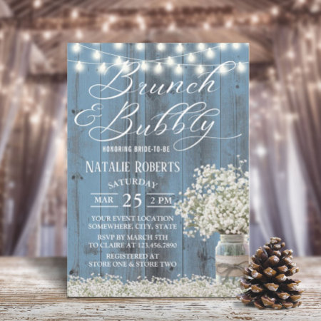 Bridal Shower Brunch Rustic Floral Jar Dusty Blue Invitation