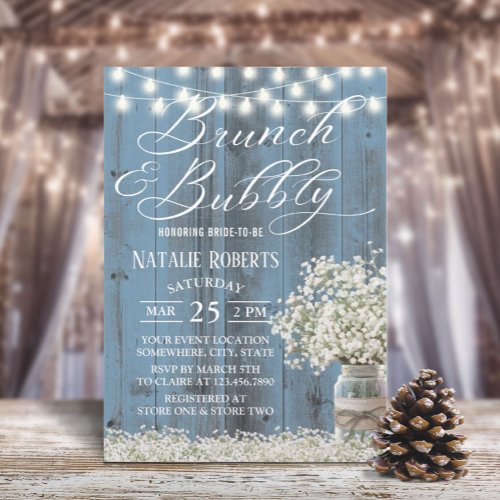 Bridal Shower Brunch Rustic Floral Jar Dusty Blue Invitation