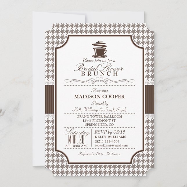 Bridal Shower Brunch; Taupe Houndstooth Invitation (Front)