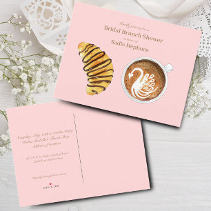 Bridal Shower Brunch Watercolor Latte & Croissant Invitation Postcard