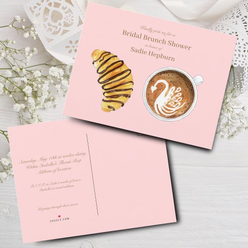 Bridal Shower Brunch Watercolor Latte   Croissant Invitation Postcard