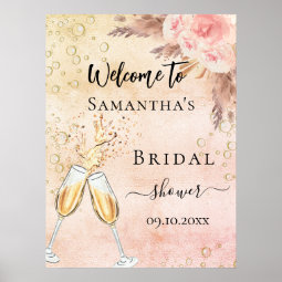 Bridal Shower Bubbly Brunch Rose Flowers Welcome Pedestal Sign