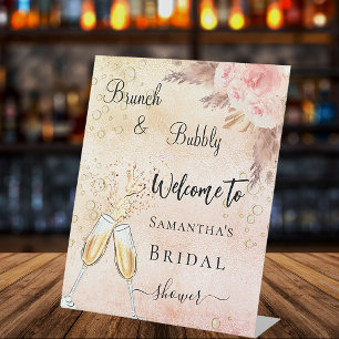 Bridal Shower bubbly brunch rose flowers welcome Pedestal Sign