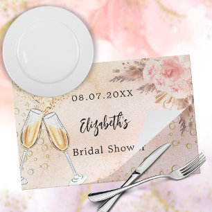 Bridal shower bubbly pampas rose paper placemat