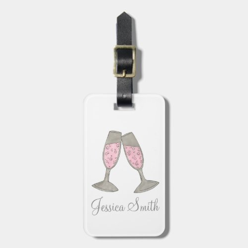 Bridal Shower Bubbly Pink Champagne Diamond Ring Luggage Tag