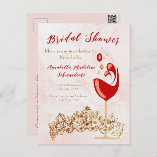 Bridal Shower Budget Blush Wine Gold Invitation    Postcard