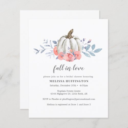 Bridal Shower Budget White Pumpkin Fall in Love