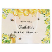 Bridal Shower bumble bees honey yellow floral name Large Gift Bag (Back)