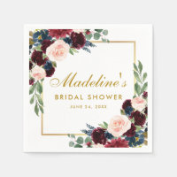 Bridal Shower Burgundy Blue Floral Gold White