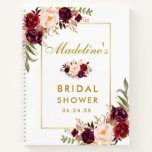Bridal Shower Burgundy Floral Gold Gift List Notebook at Zazzle