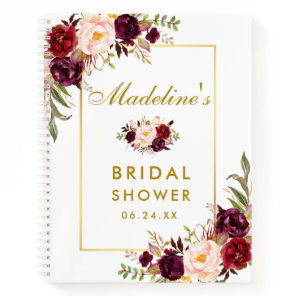 Bridal Shower Burgundy Floral Gold Gift List Notebook