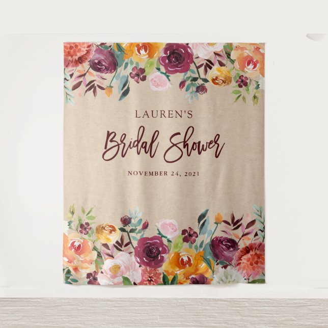 Bridal Shower | Burgundy Floral Photo Backdrop (Front)